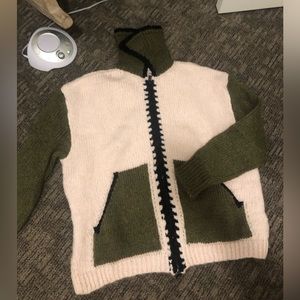 Zara Zip Color Block Chunky Knit Sweater